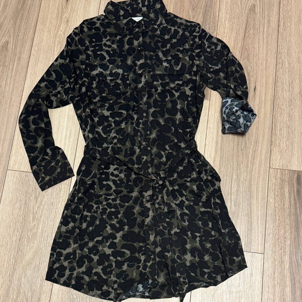 ANTHROPOLOGIE S NWOT LEOPARD Print Button-Up TUNIC MINI Dress